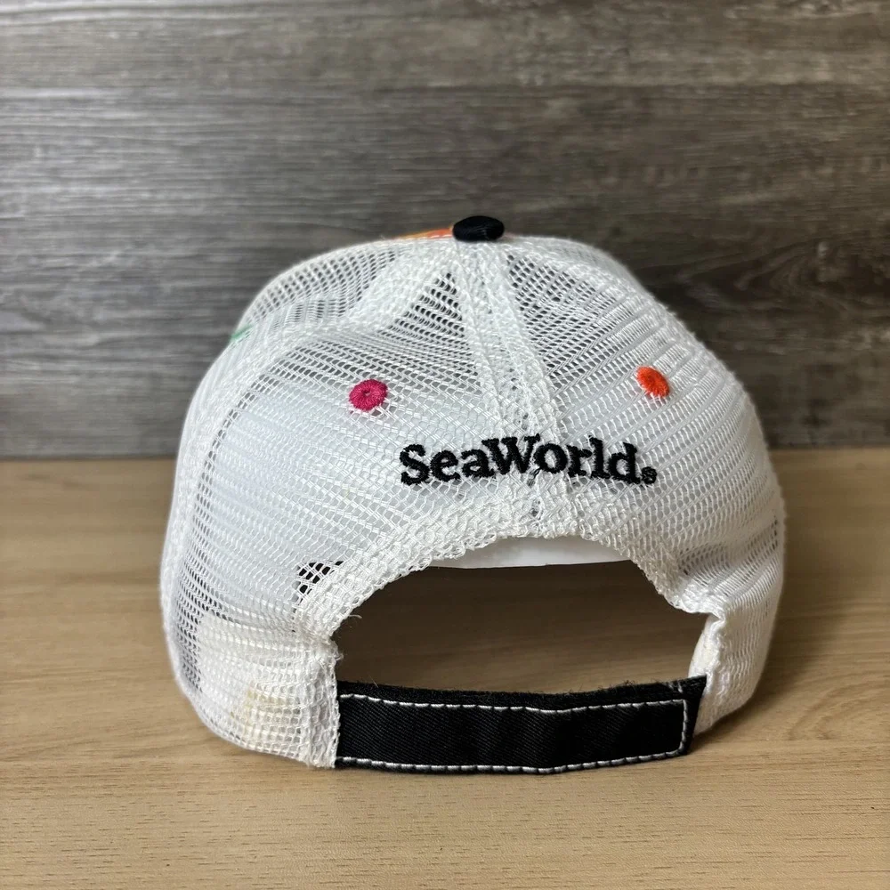 SeaWorld Electric Ocean Hat Cap Snap Back Black White Promo Adjustable